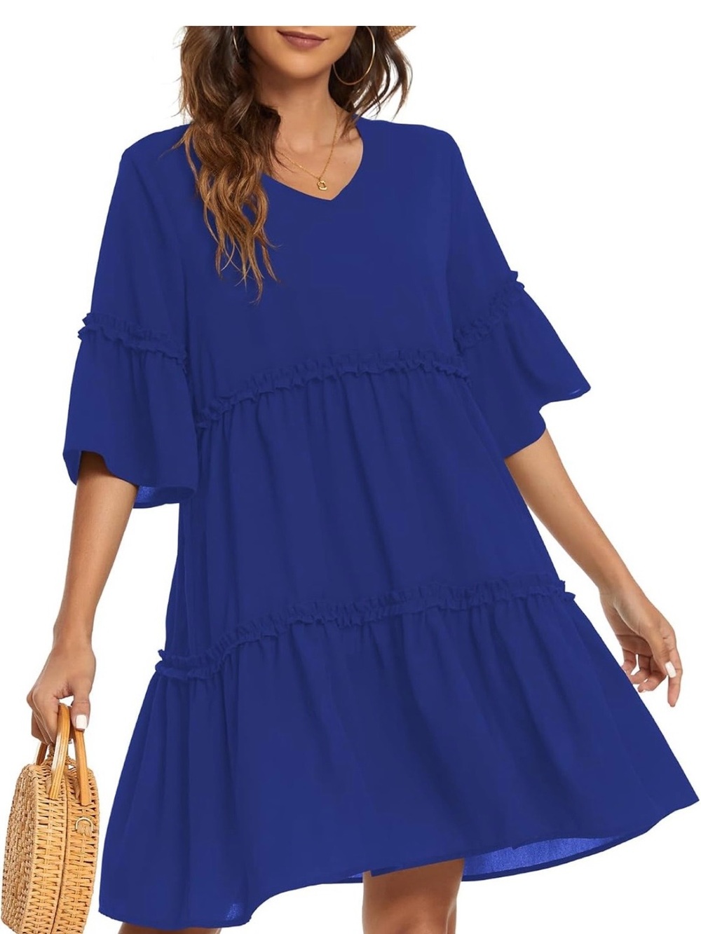 Funlingo Women's Summer
Solid Flowy Tunic Mini Dress Sz
XL